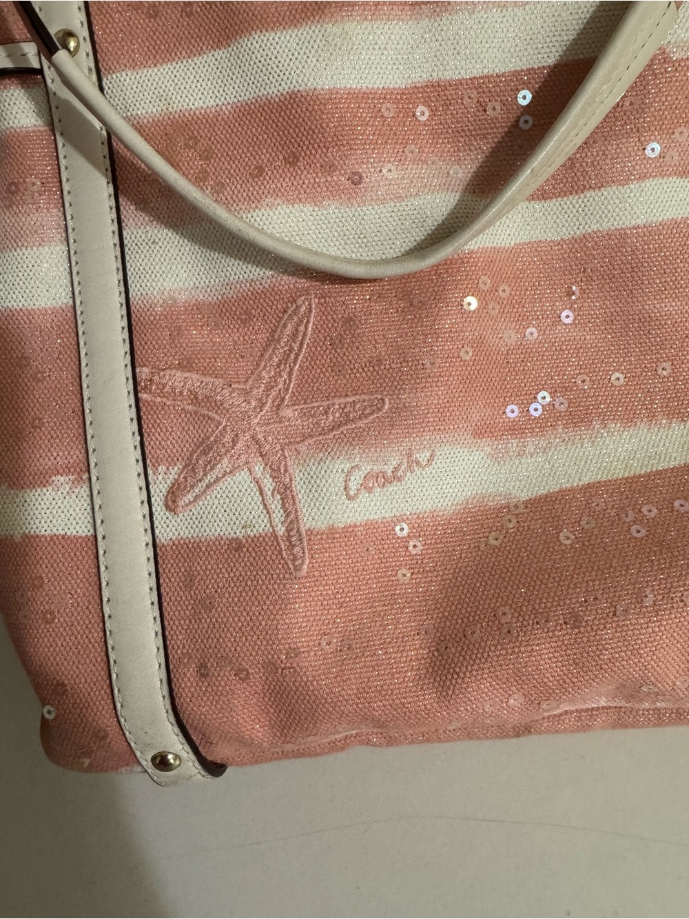 Coach RARE Y2K Audrey Motif Canvas Seashell Medium Cinched Tote - Picture 6 of 16